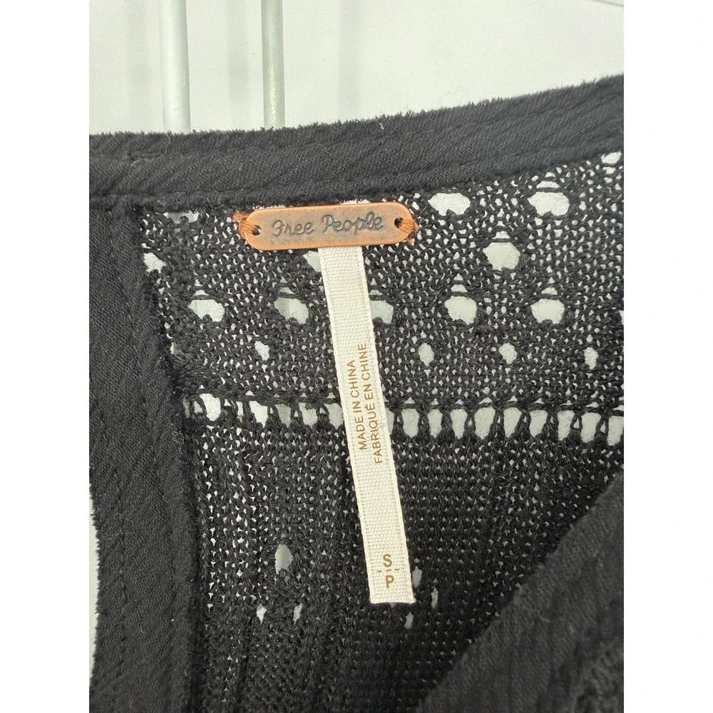 Free People Once Upon A Time Crochet Knit Bell Sleeve S Black Linen Blend Boho